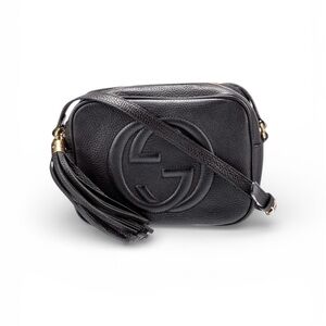 100% Authentic Gucci Soho Disco Black Pebbled Leather Crossbody with Tassel